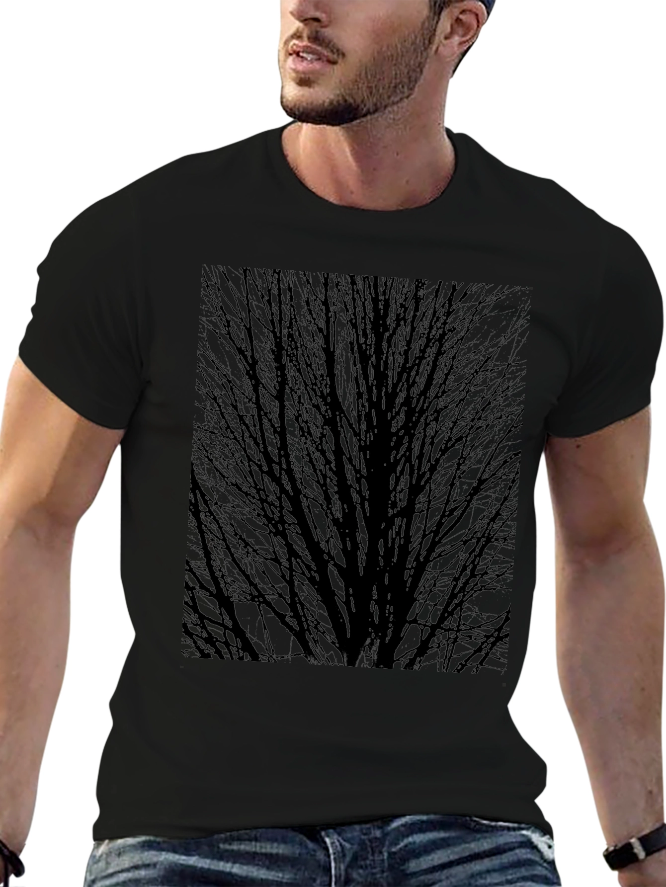 Abstract Tree Branch Graphic Black T-Shirt
