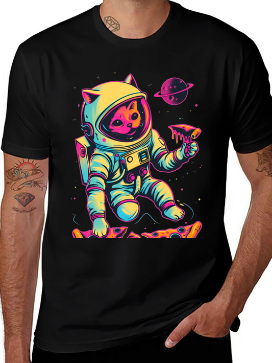 Cosmic Cat Pizza T-Shirt - Space Explorer