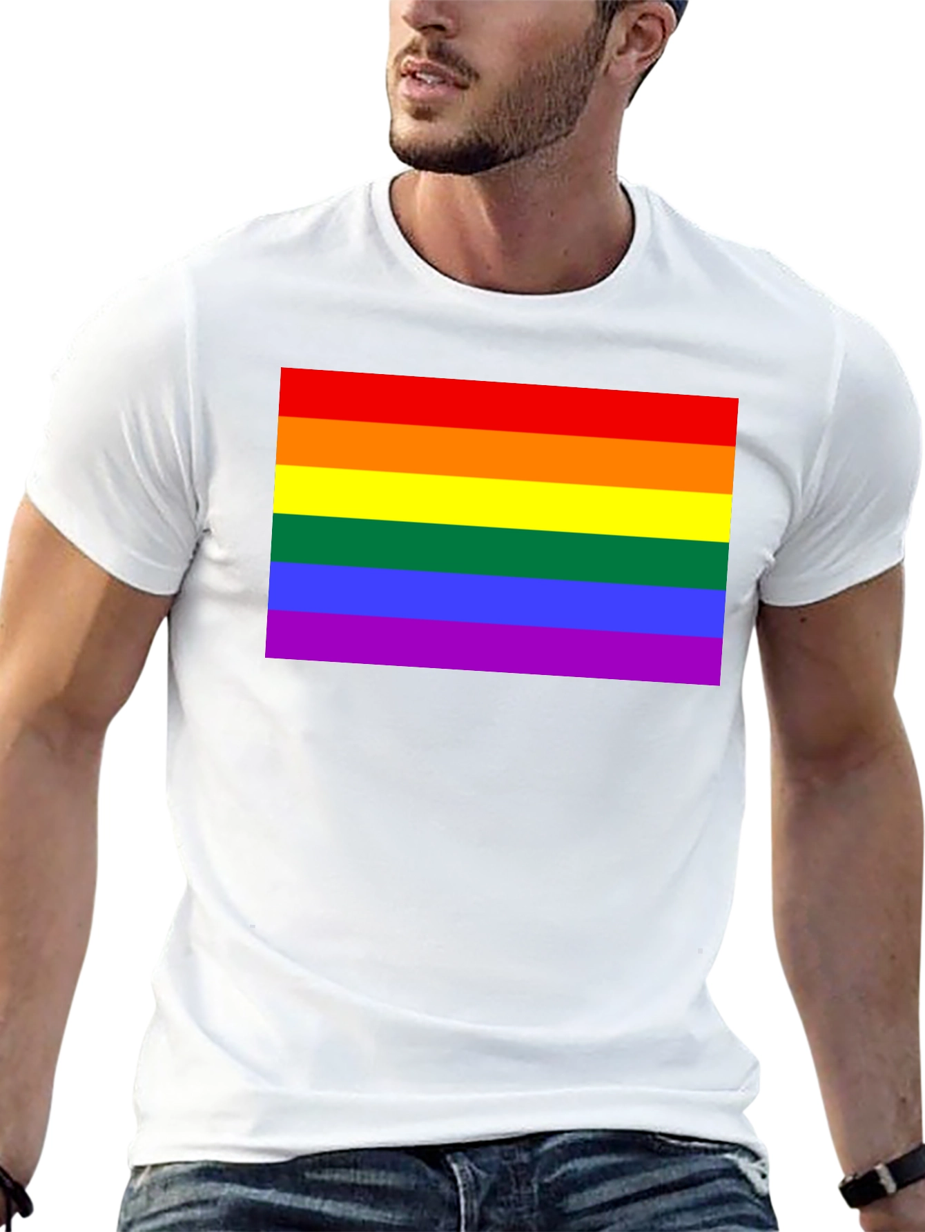 Pride Flag Graphic Tee - Black Cotton Blend