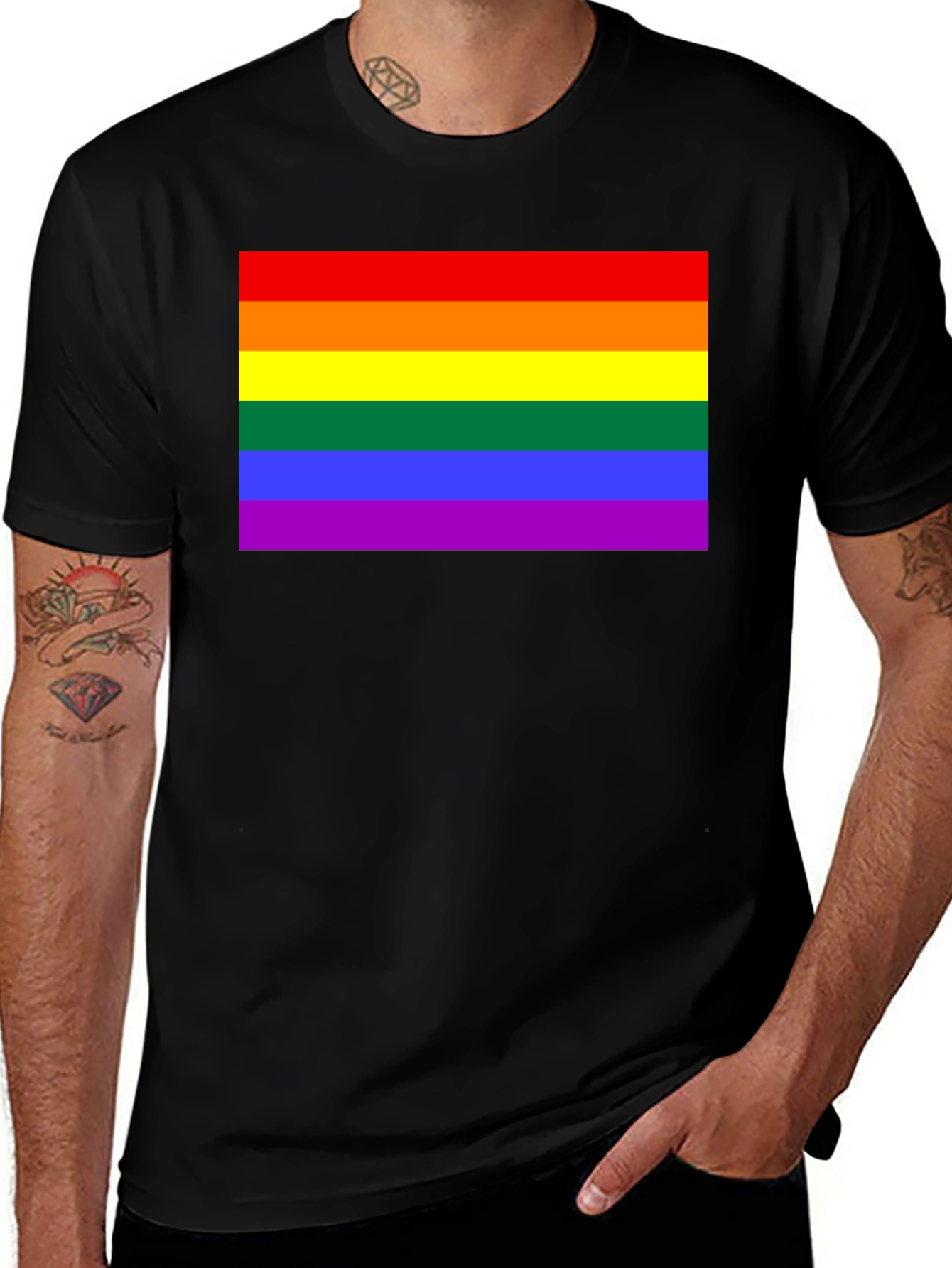Pride Flag Graphic Tee - Black Cotton Blend