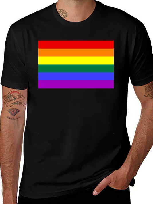 Pride Flag Graphic Tee - Black Cotton Blend