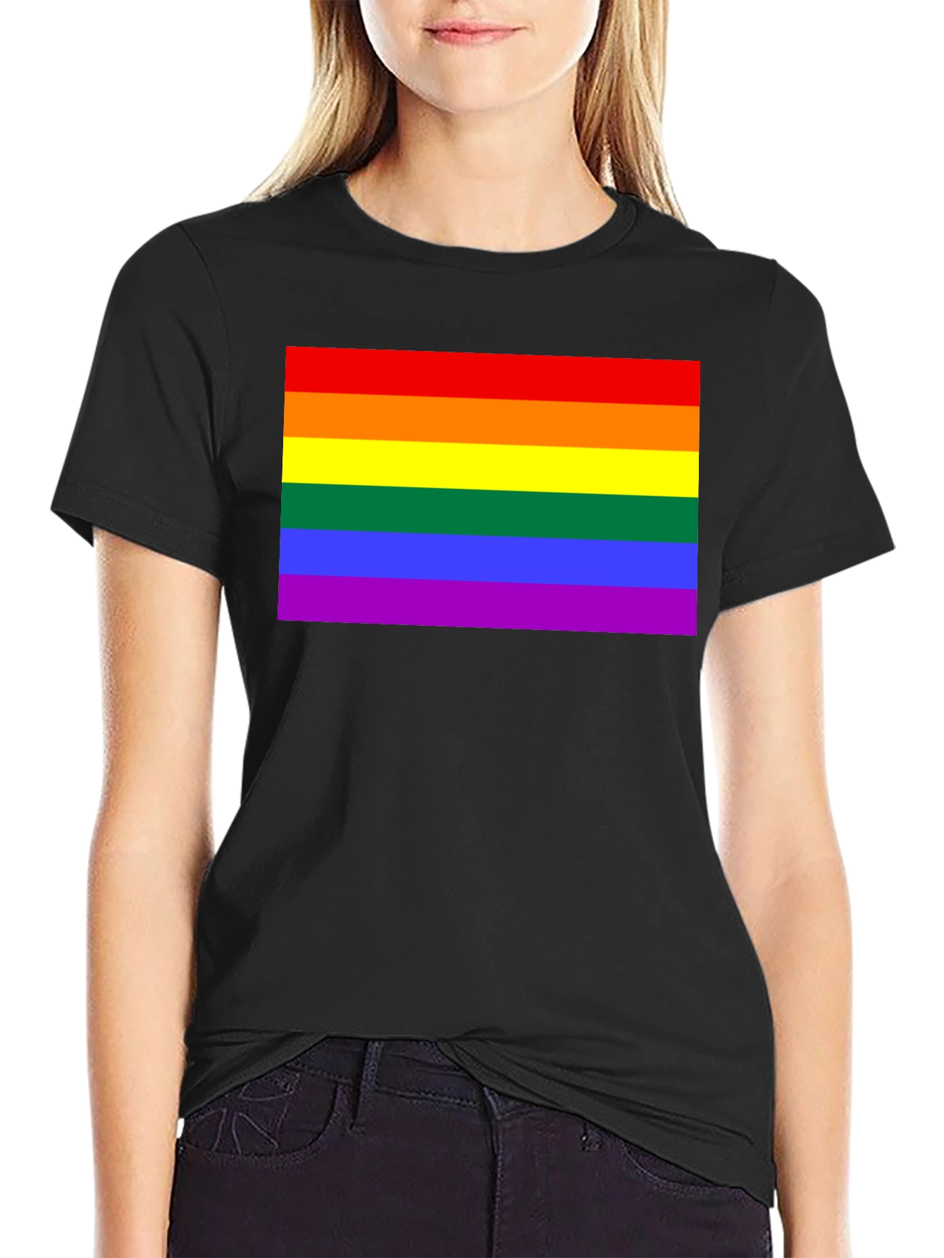 Pride Flag Graphic Tee - Black Cotton Blend