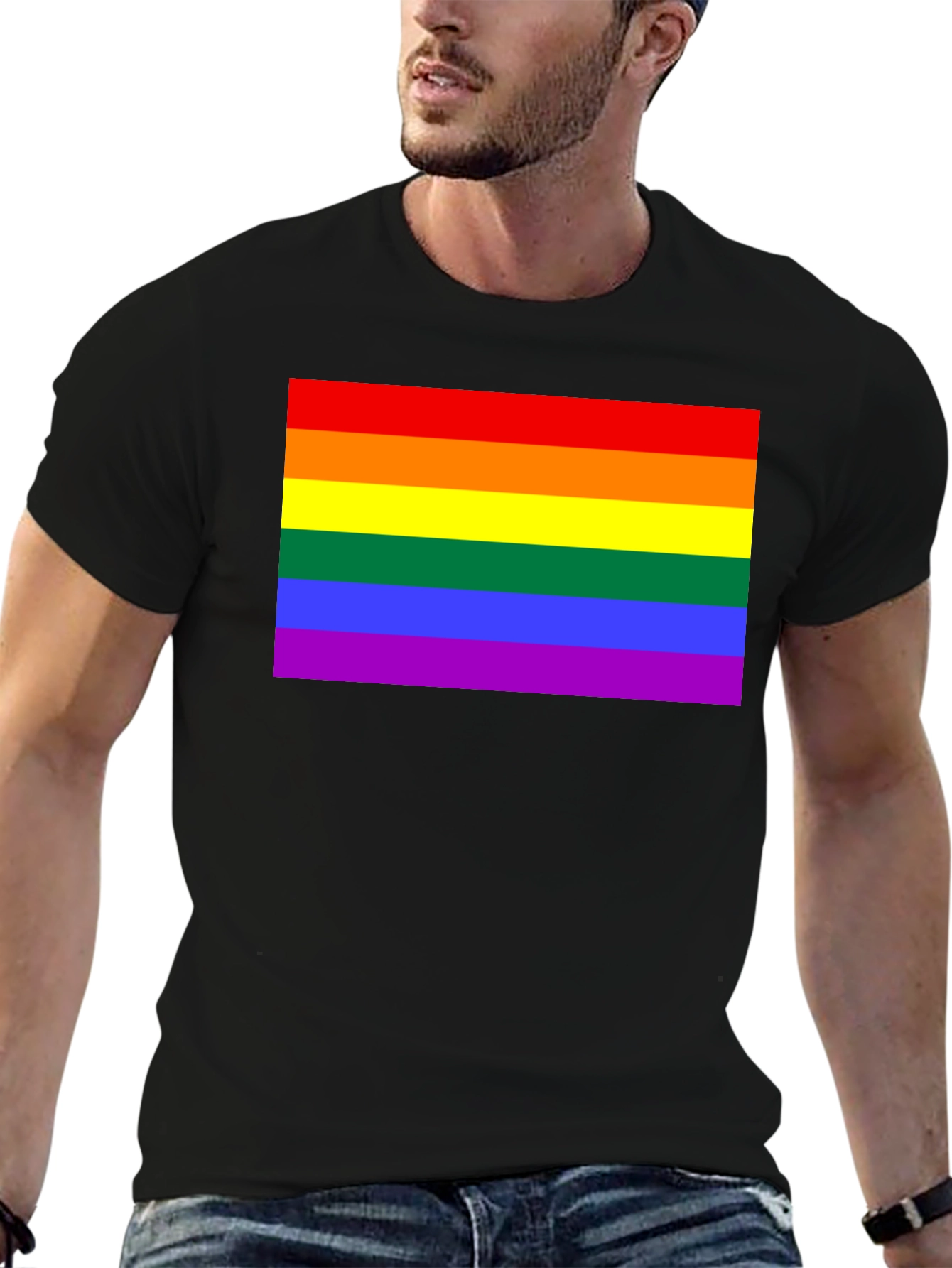 Pride Flag Graphic Tee - Black Cotton Blend