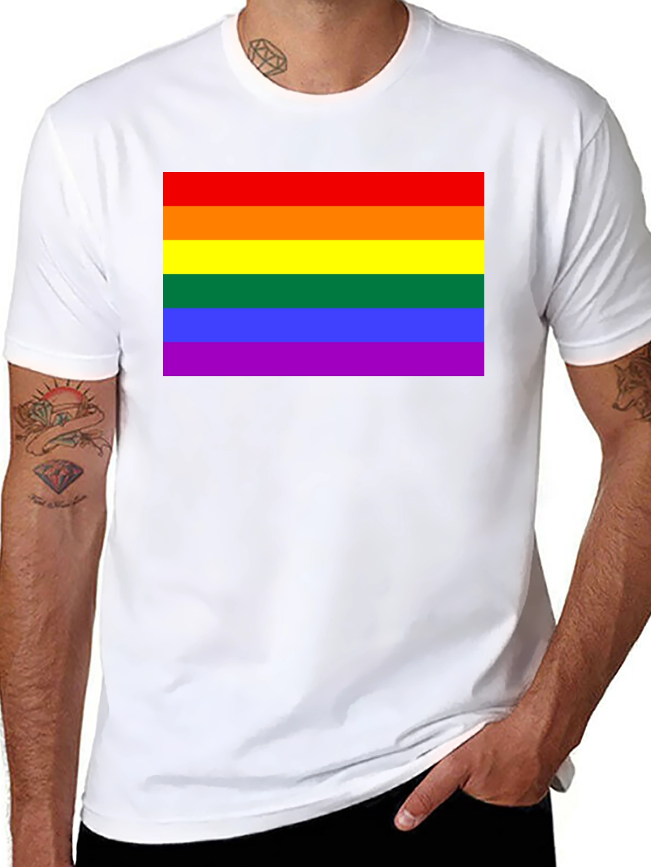 Pride Flag Graphic Tee - Black Cotton Blend