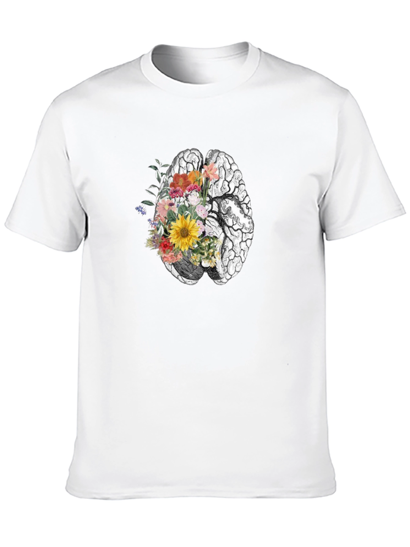 Floral Brain Graphic Tee - Black Unisex T-Shirt