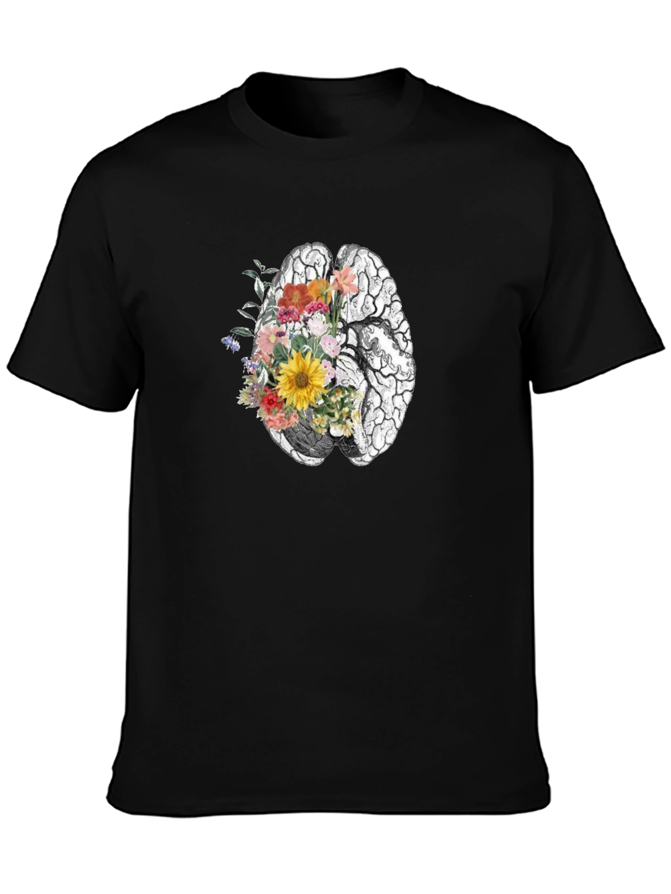 Floral Brain Graphic Tee - Black Unisex T-Shirt