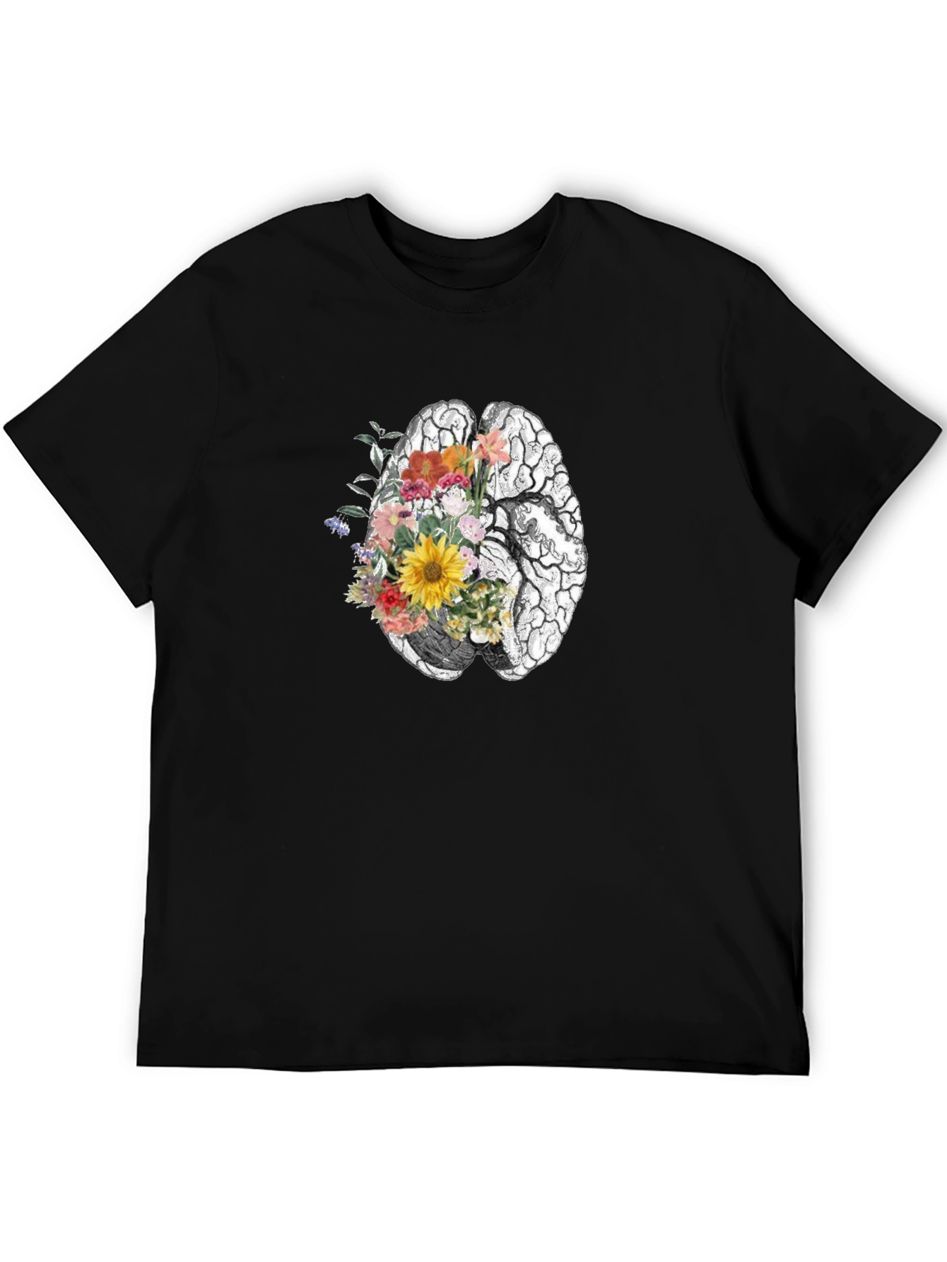Floral Brain Graphic Tee - Black Unisex T-Shirt