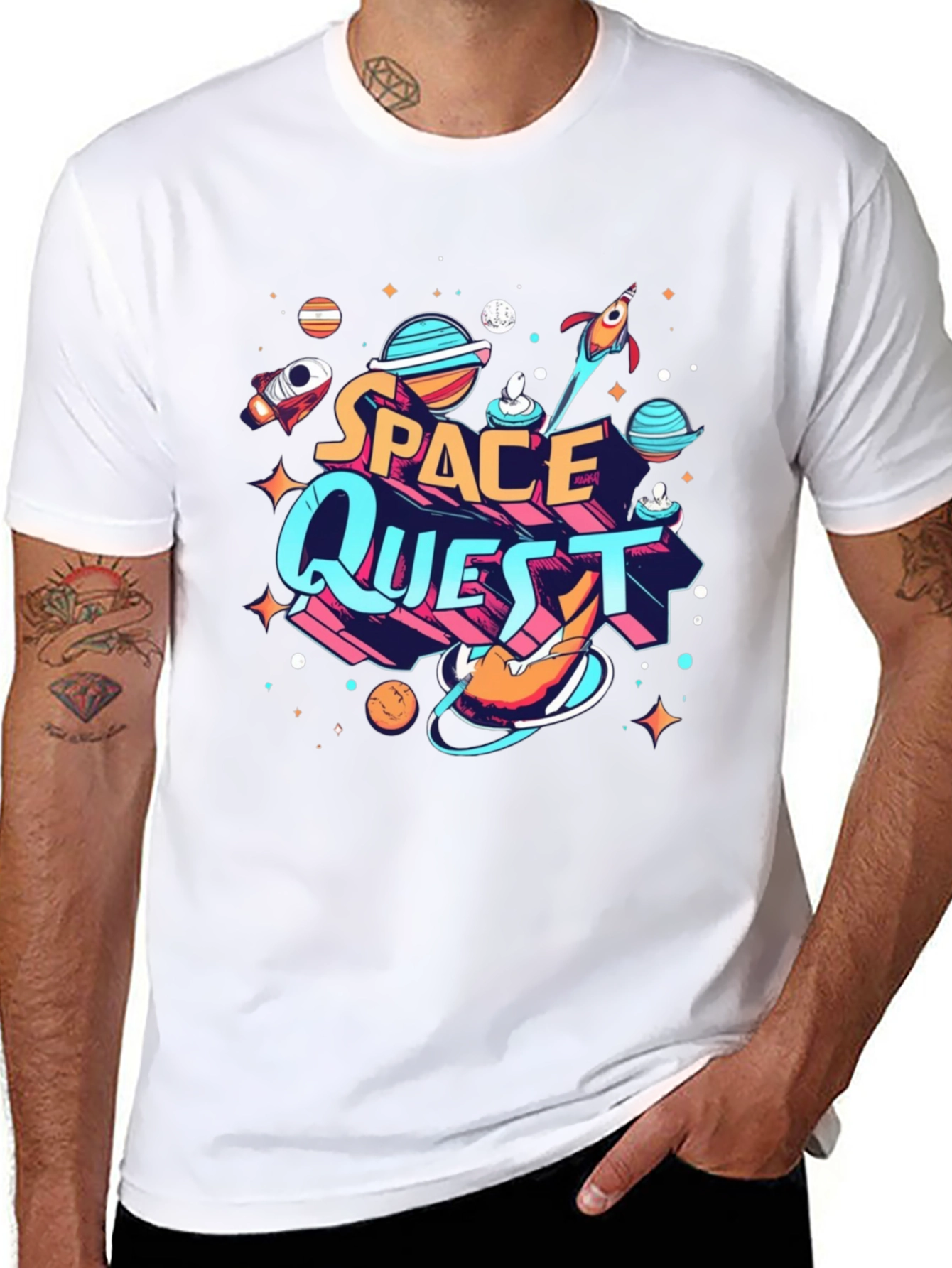 Space Quest Graphic T-Shirt - Black Crew Neck