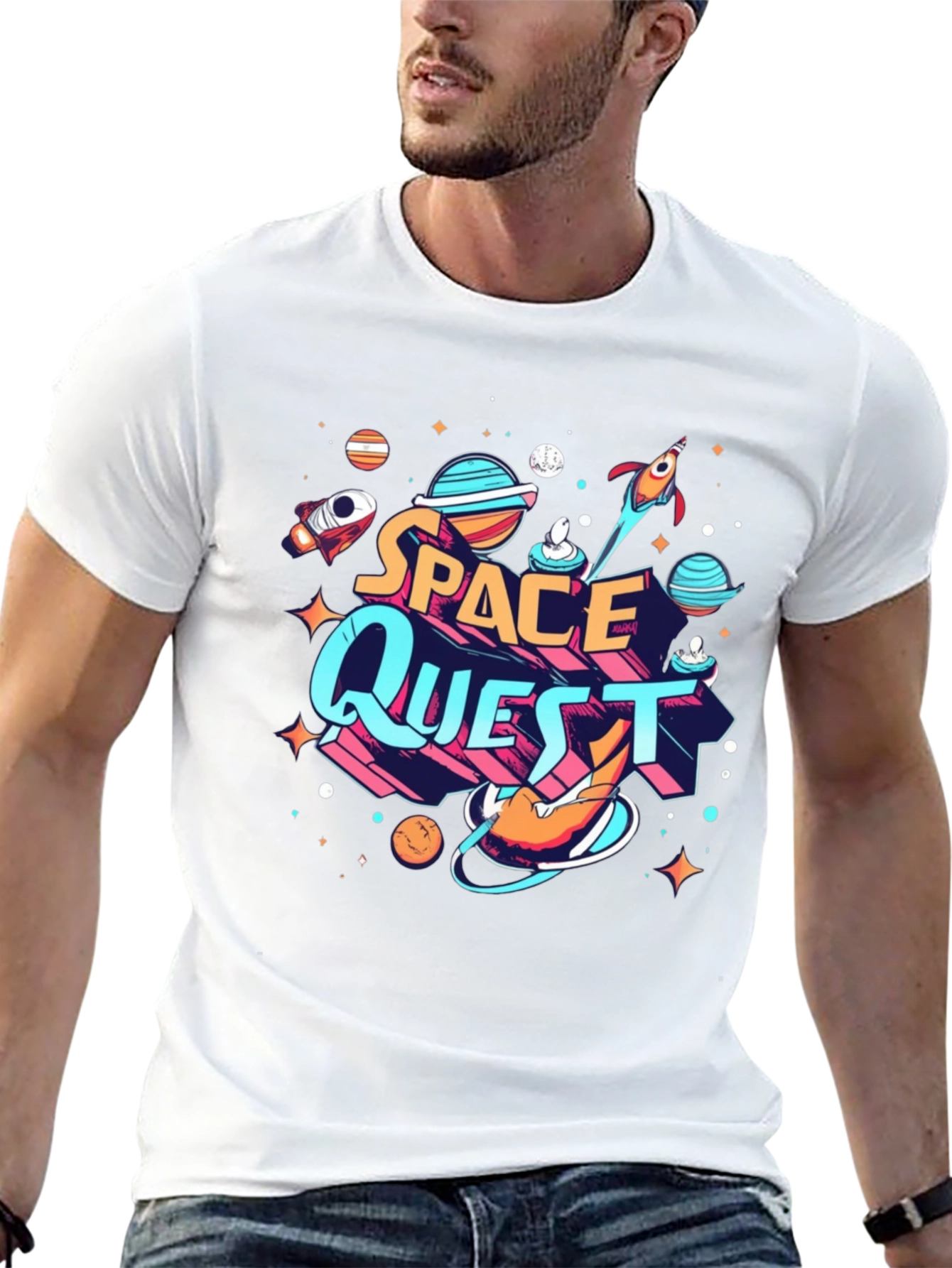 Space Quest Graphic T-Shirt - Black Crew Neck