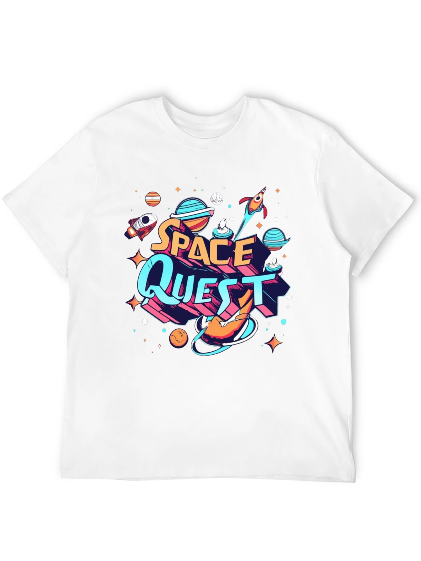 Space Quest Graphic T-Shirt - Black Crew Neck