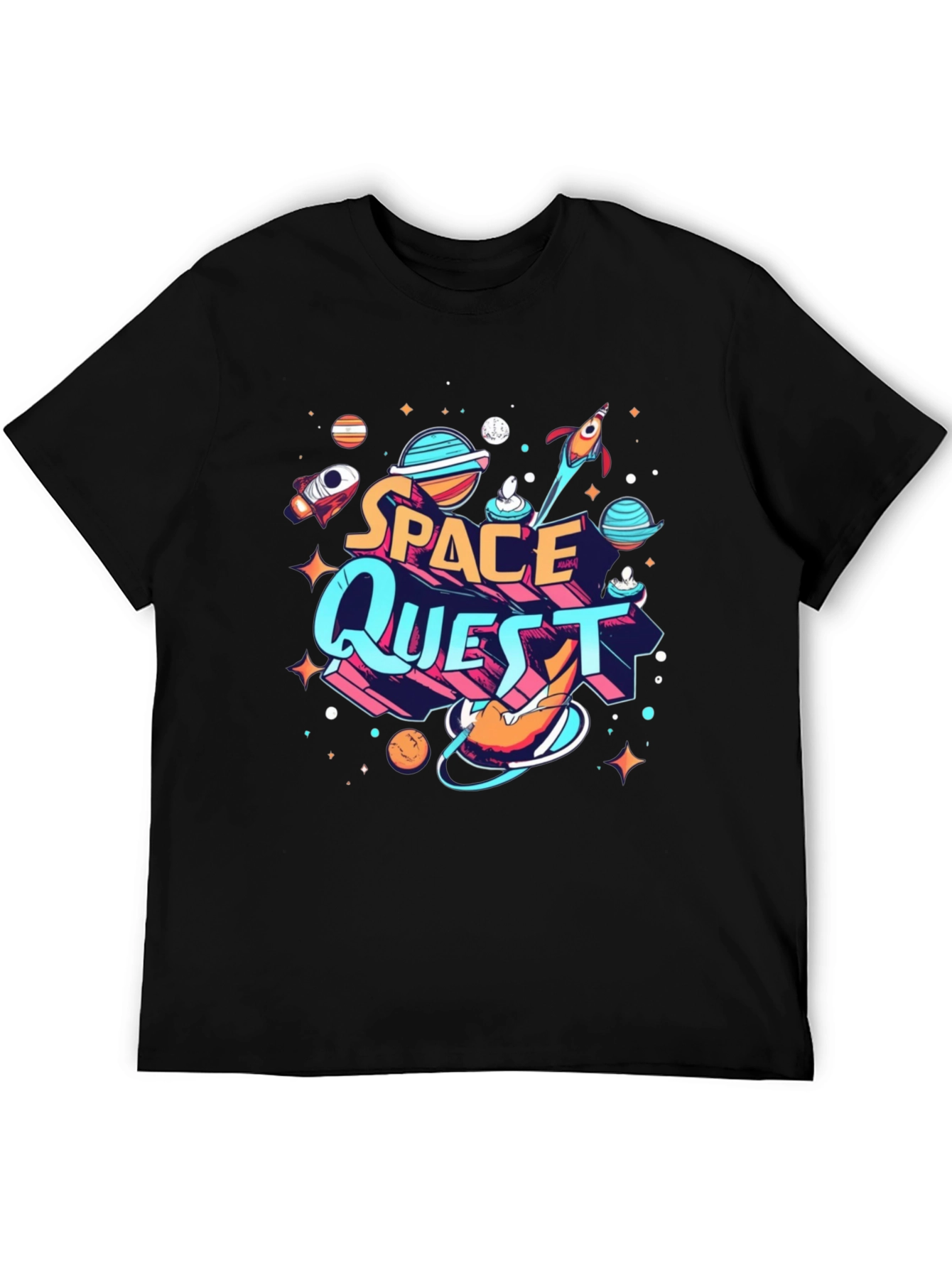 Space Quest Graphic T-Shirt - Black Crew Neck