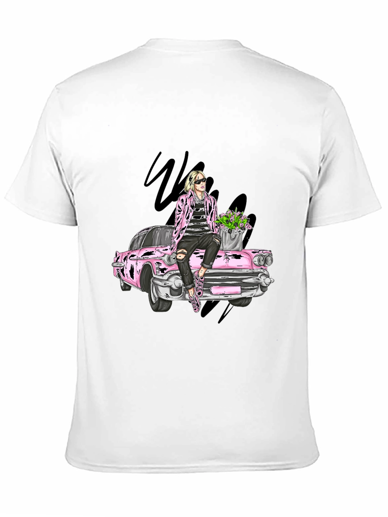 Retro Car T-Shirt with Stylish Figure Graphic