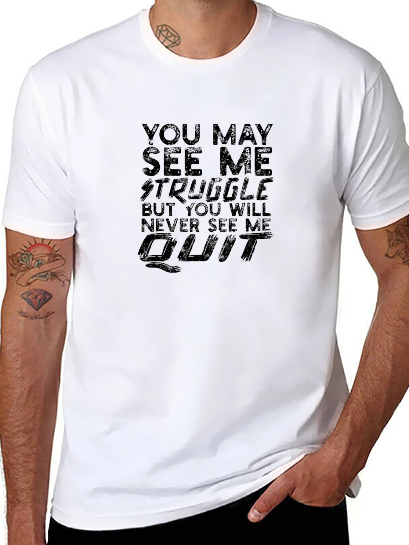 Motivational Black T-Shirt: You May See Me Struggle
