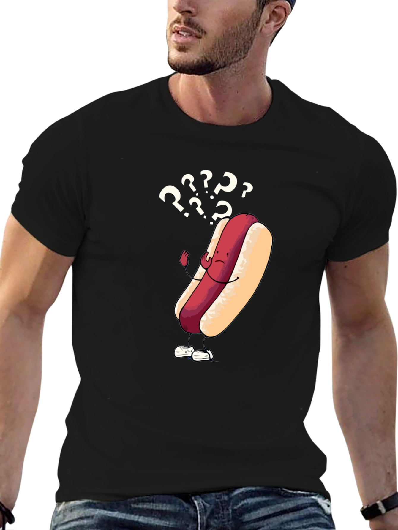 Confused Hot Dog Graphic T-Shirt