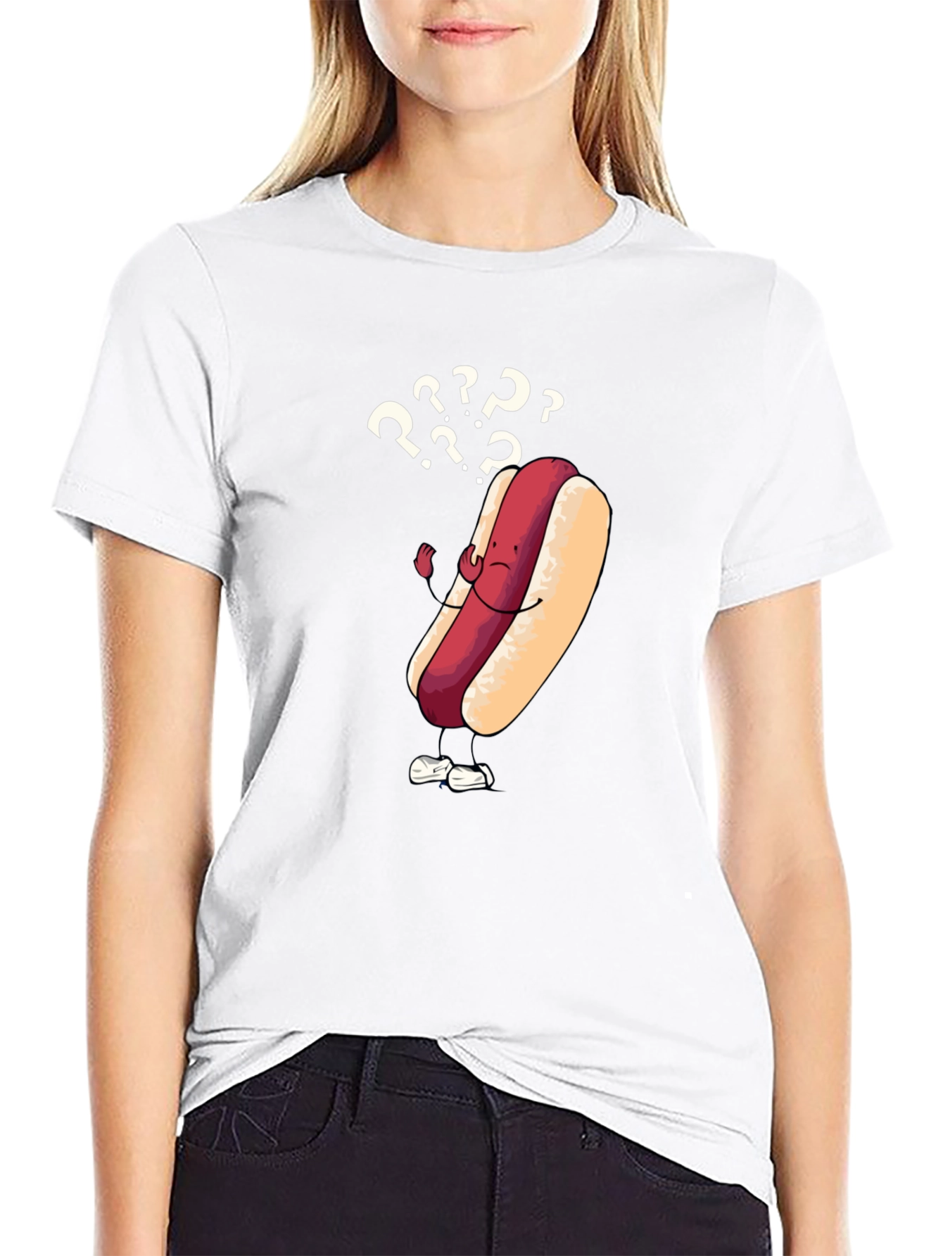 Confused Hot Dog Graphic T-Shirt