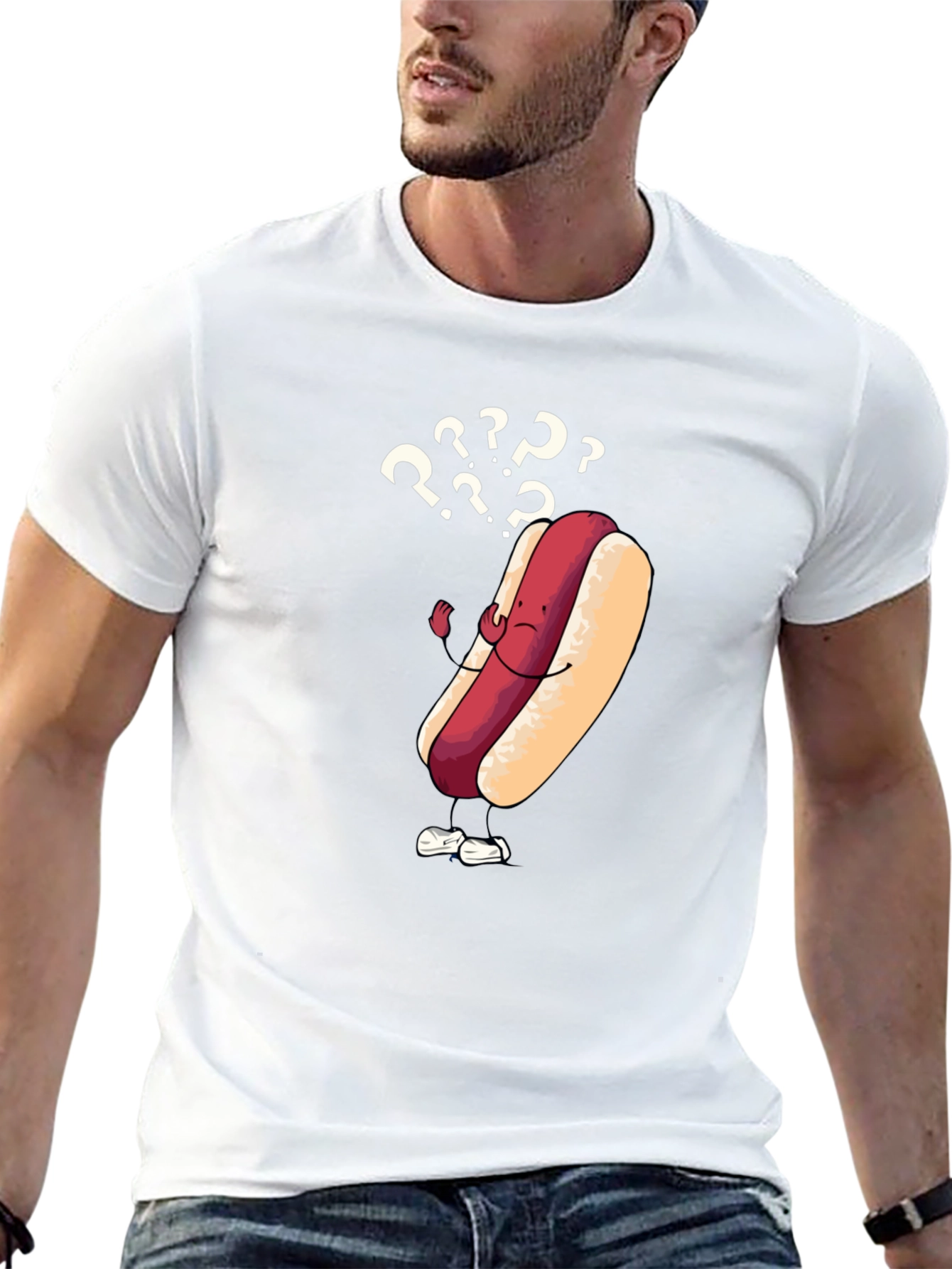 Confused Hot Dog Graphic T-Shirt