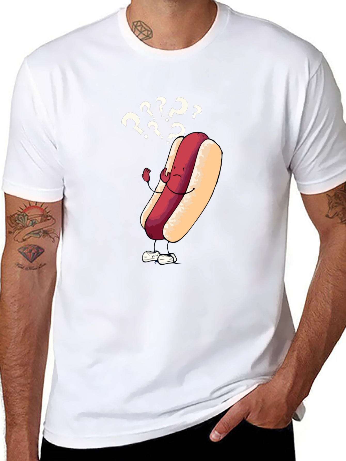 Confused Hot Dog Graphic T-Shirt