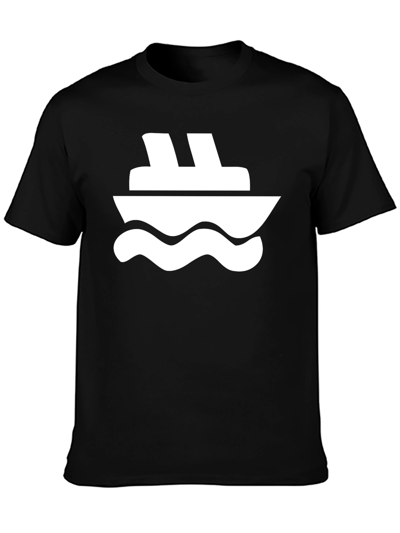 Black T-Shirt with White Boat Graphic