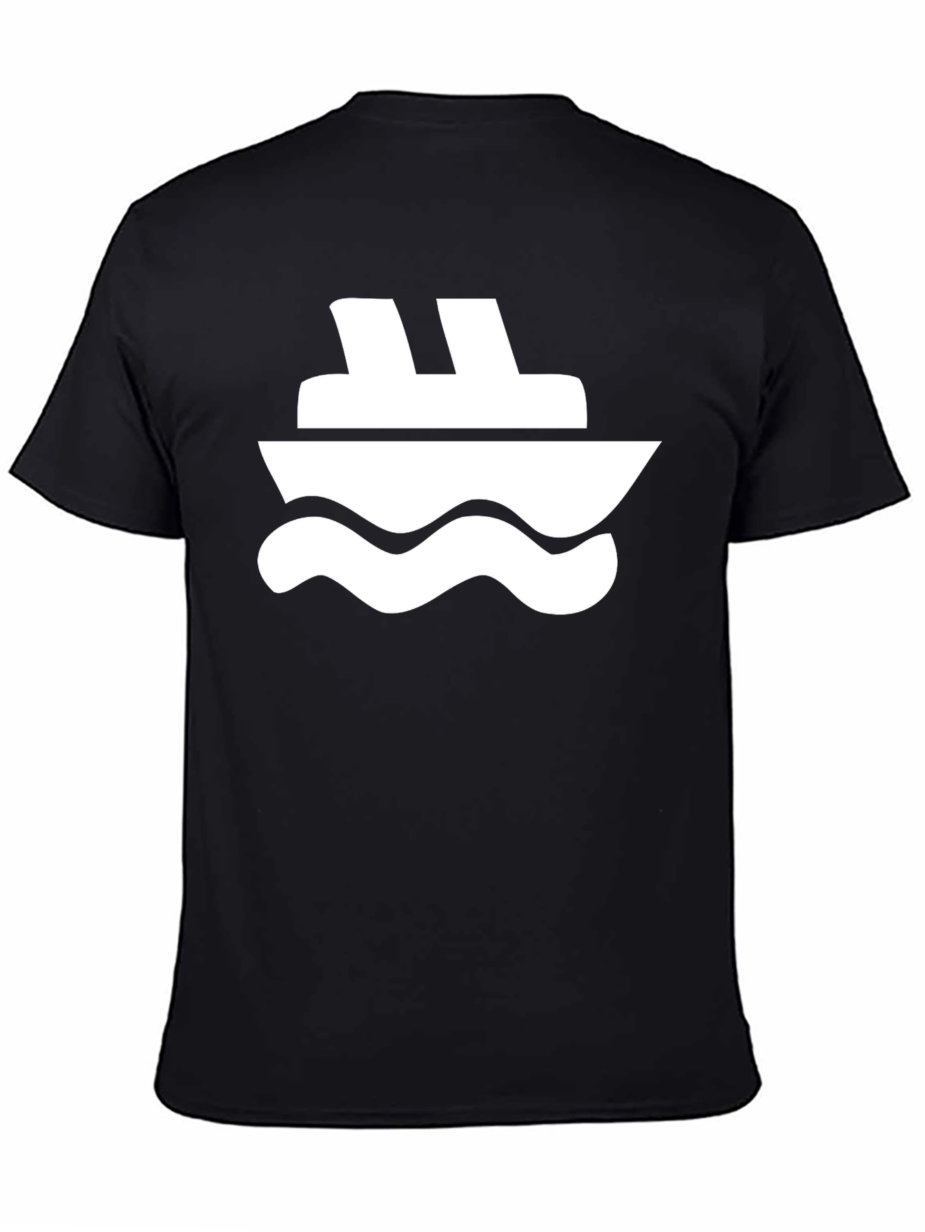 Black T-Shirt with White Boat Graphic