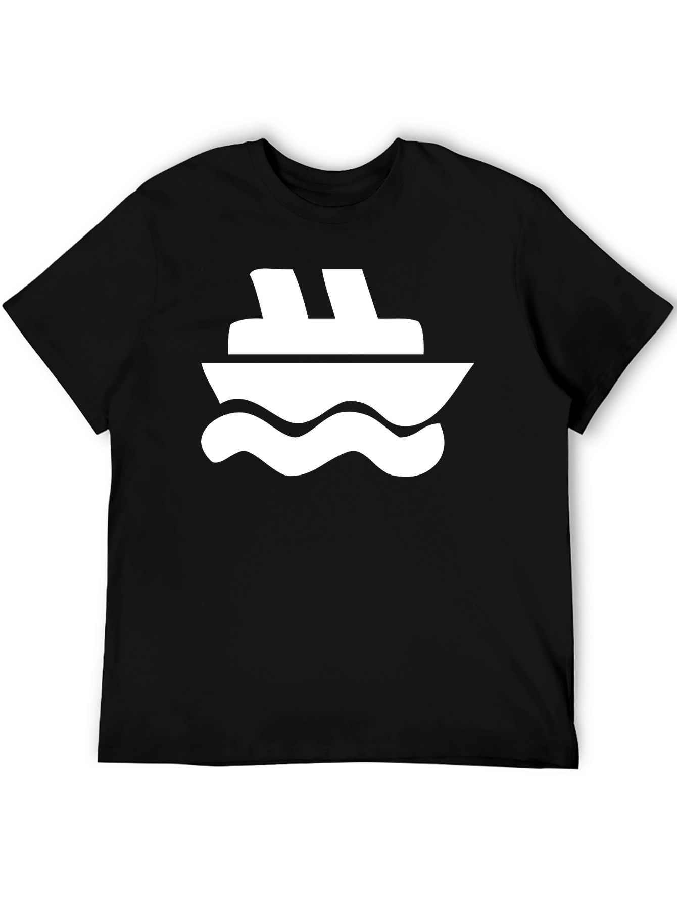 Black T-Shirt with White Boat Graphic