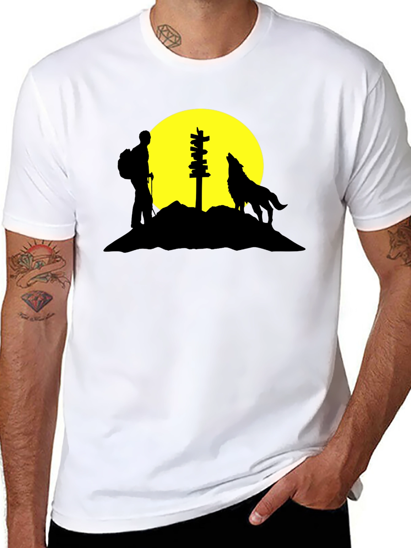 Hiker & Wolf Silhouette Graphic Tee