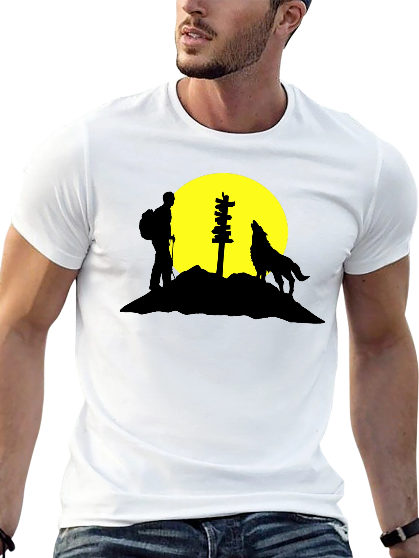 Hiker & Wolf Silhouette Graphic Tee