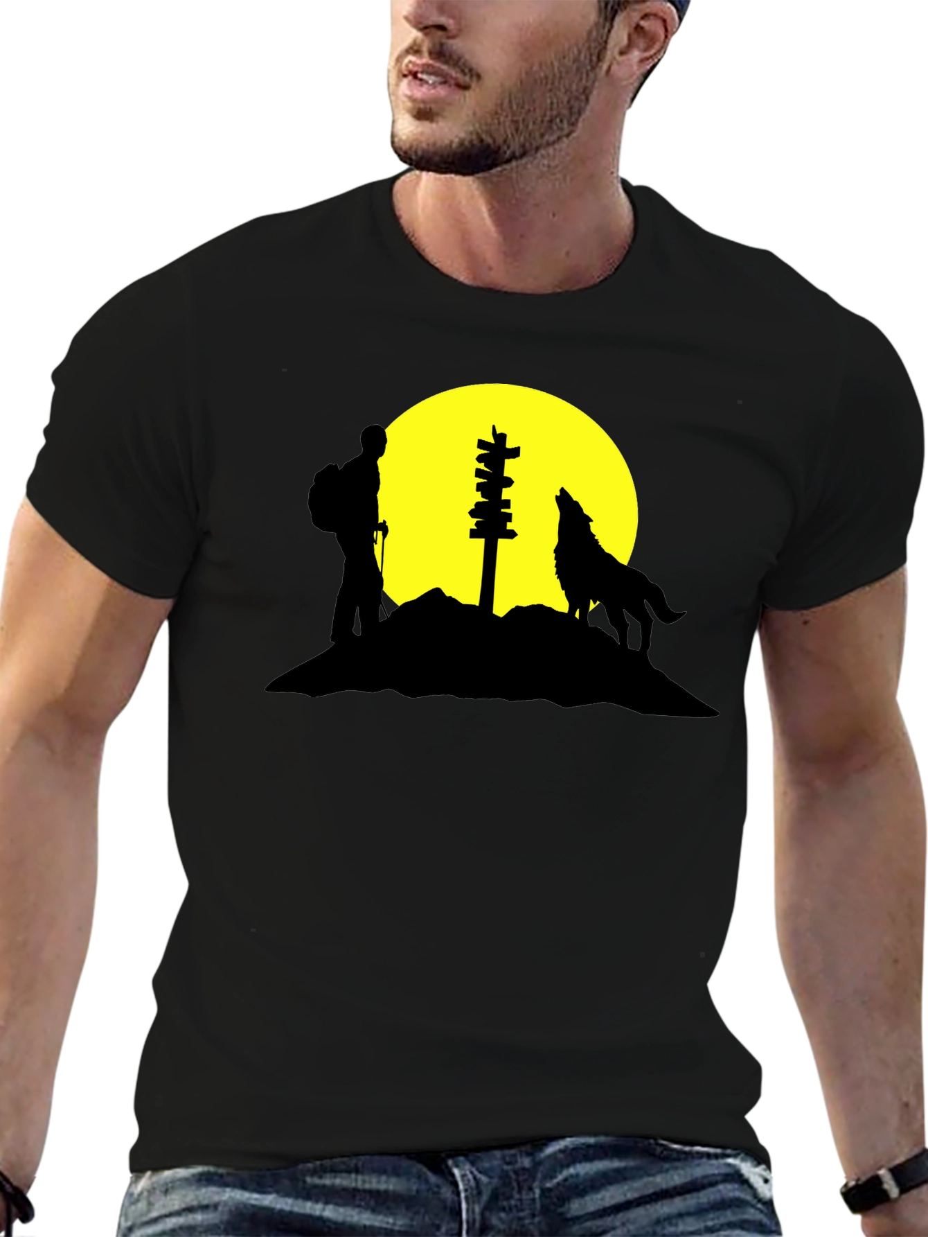 Hiker & Wolf Silhouette Graphic Tee