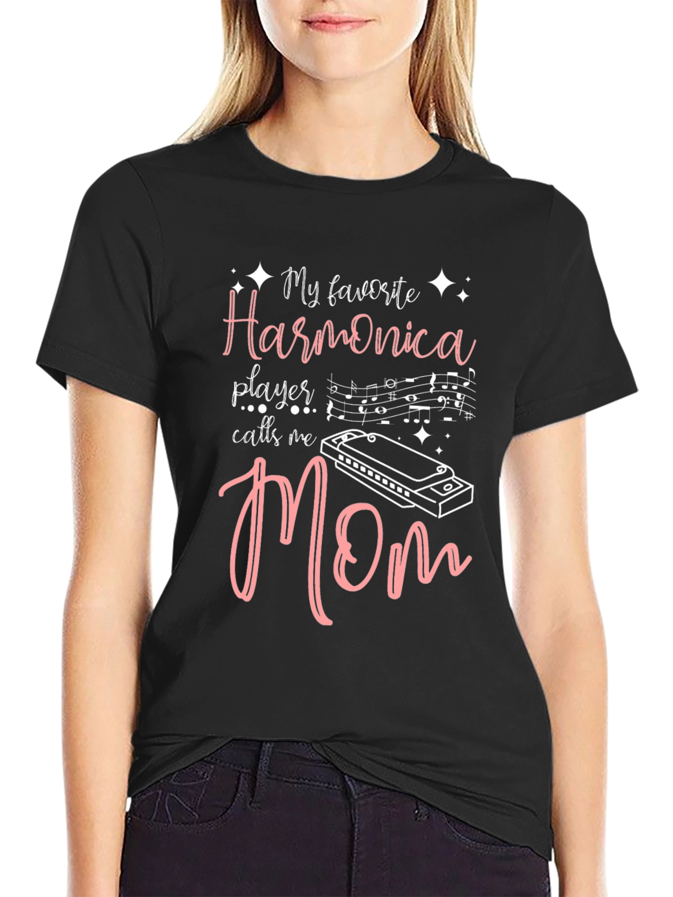 Harmonica Player Mom Black T-Shirt - Music Lover Gift