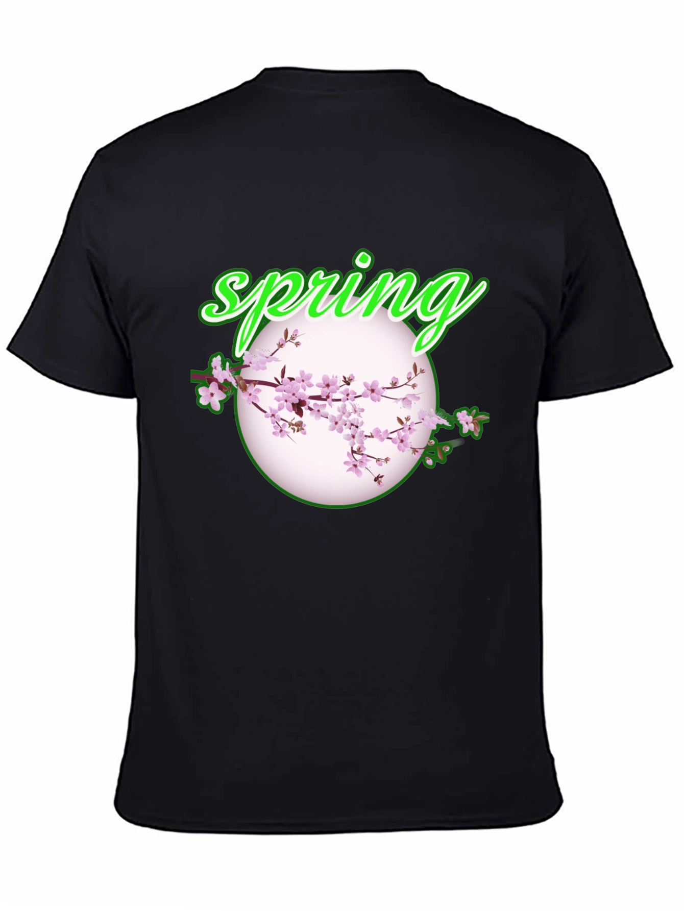Spring Blossom Graphic Tee - Black Cotton T-Shirt