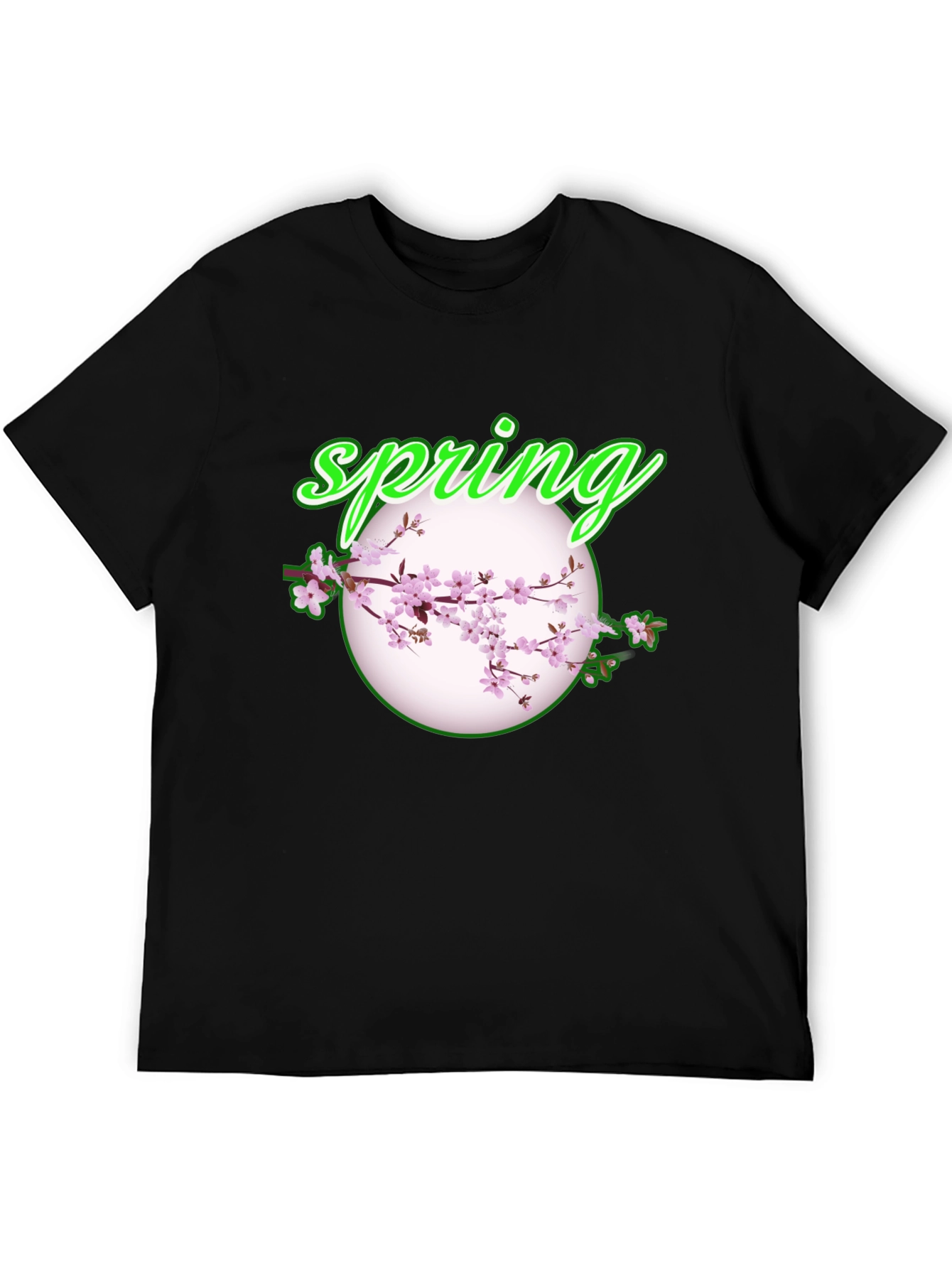 Spring Blossom Graphic Tee - Black Cotton T-Shirt