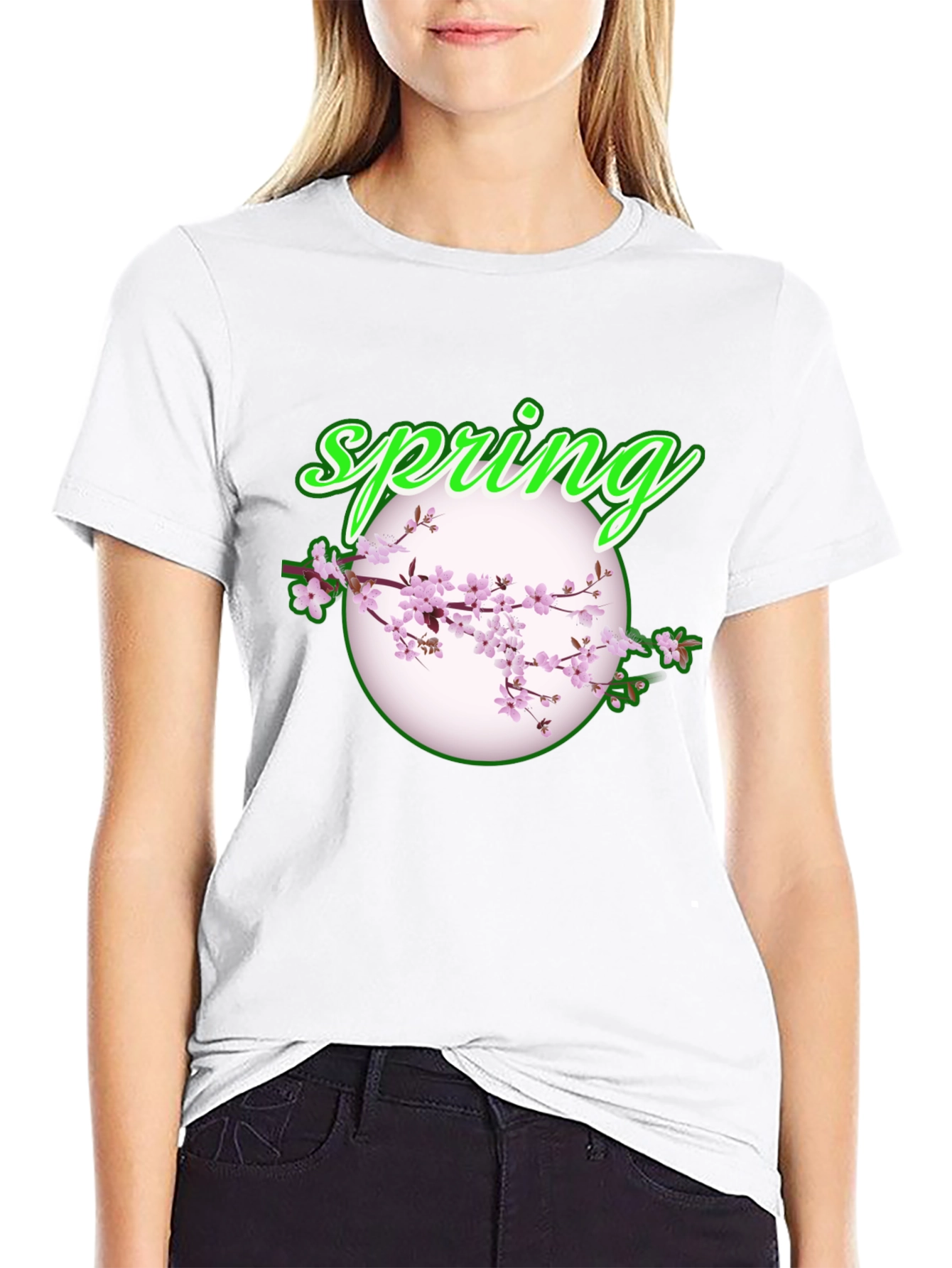 Spring Blossom Graphic Tee - Black Cotton T-Shirt