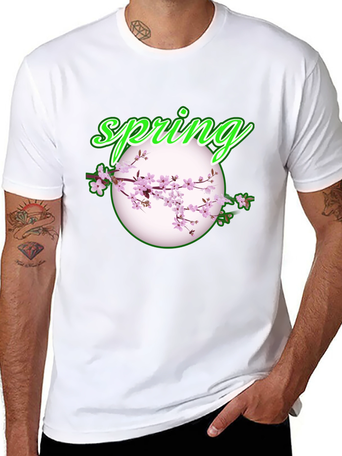 Spring Blossom Graphic Tee - Black Cotton T-Shirt