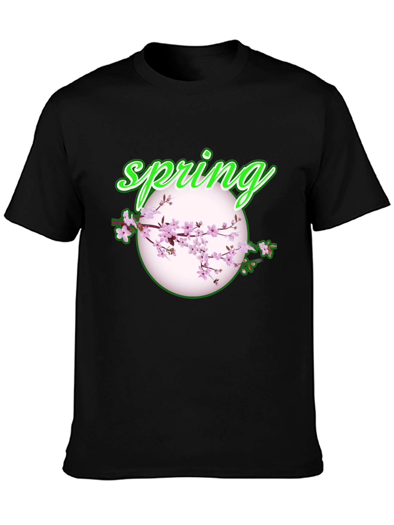 Spring Blossom Graphic Tee - Black Cotton T-Shirt