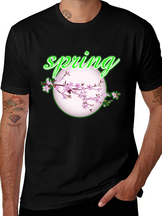 Spring Blossom Graphic Tee - Black Cotton T-Shirt