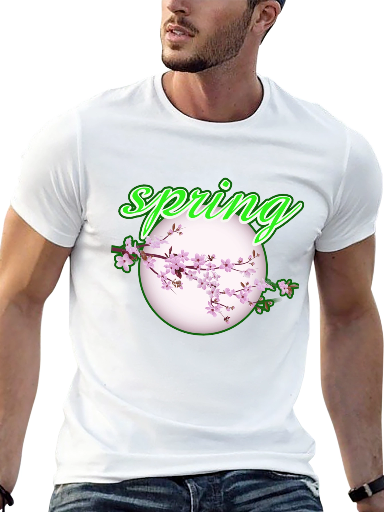 Spring Blossom Graphic Tee - Black Cotton T-Shirt
