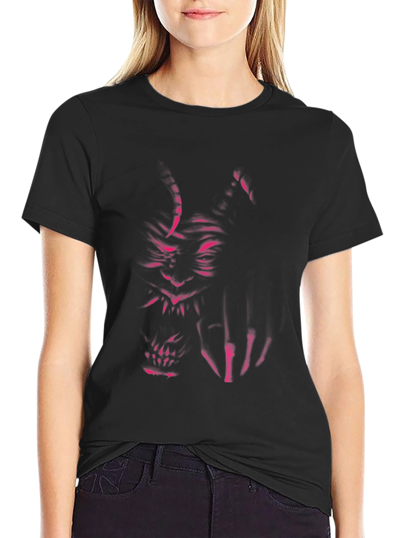 Mens Black T-Shirt with Oni Demon Graphic