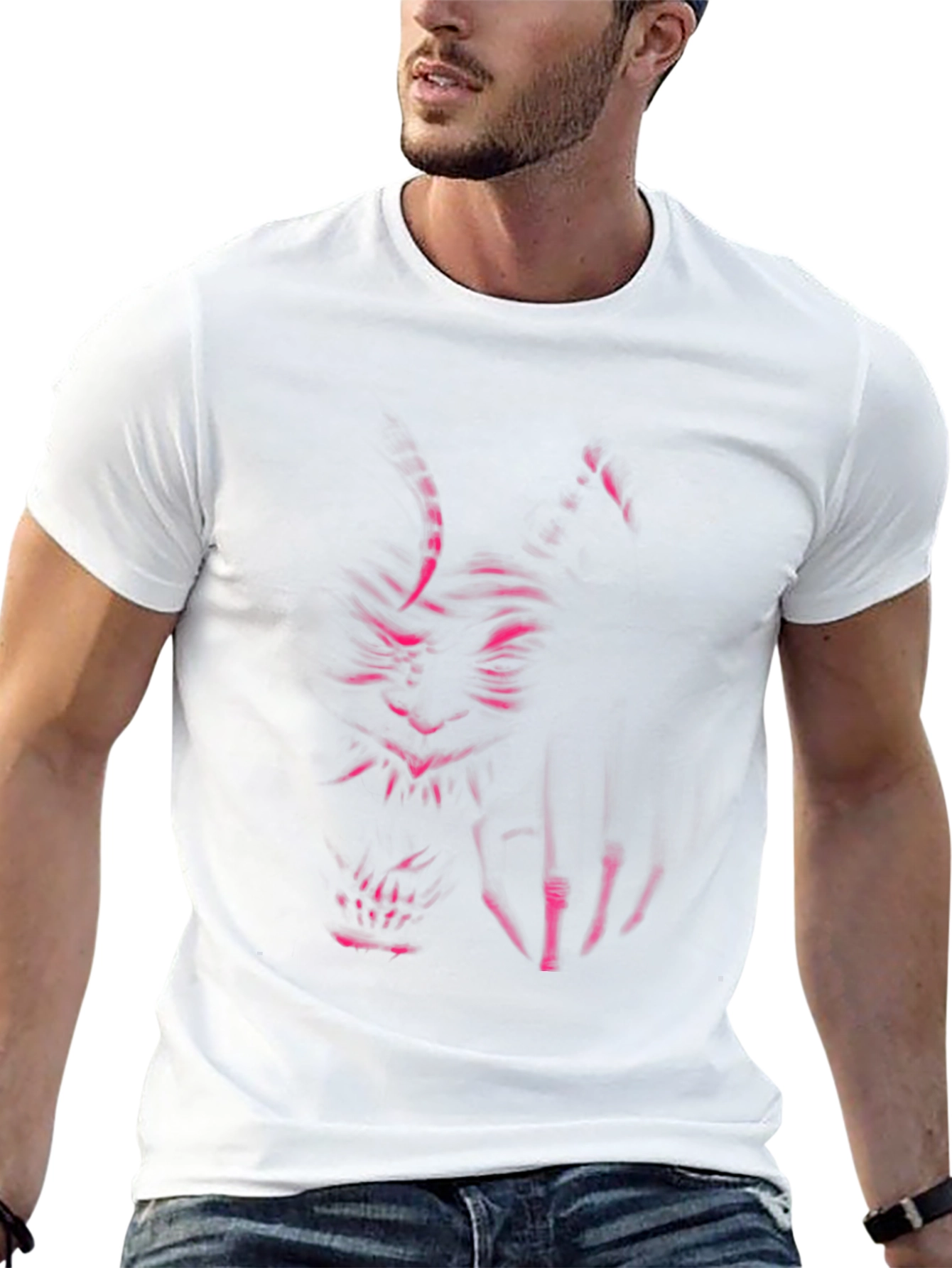 Mens Black T-Shirt with Oni Demon Graphic