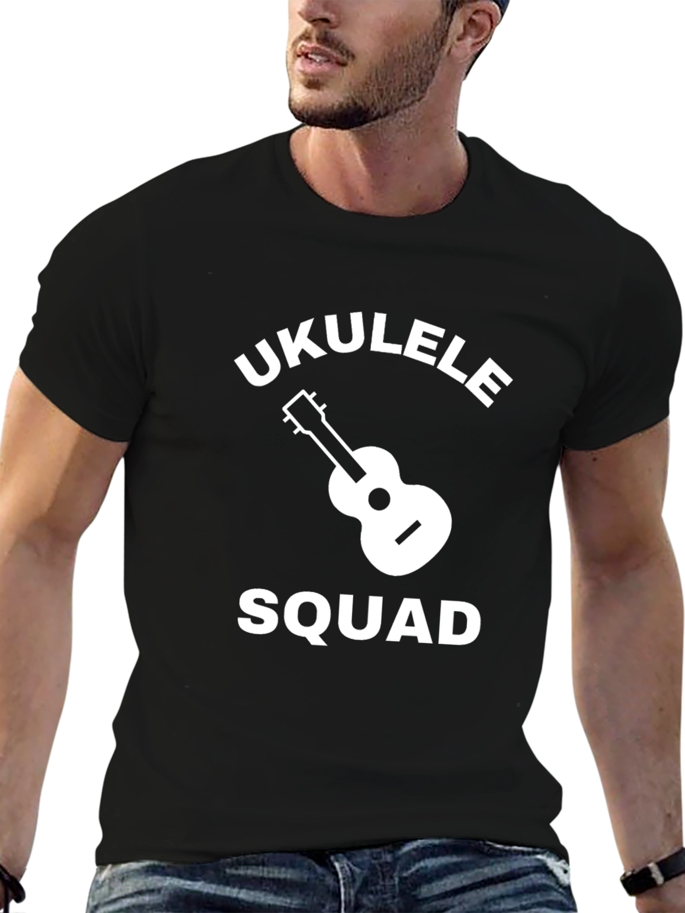 Ukulele Squad Graphic Tee - Black Cotton Blend T-Shirt