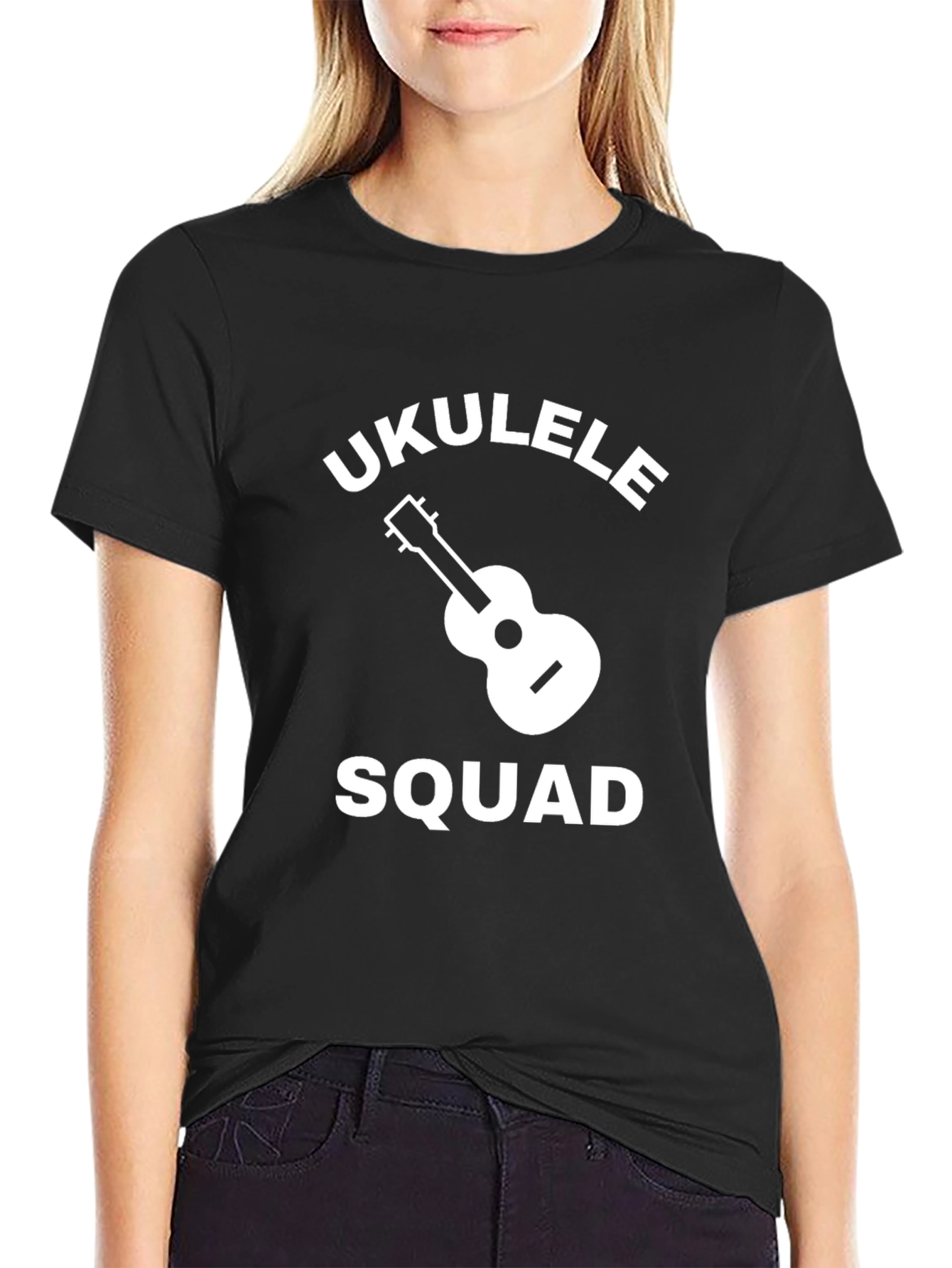 Ukulele Squad Graphic Tee - Black Cotton Blend T-Shirt
