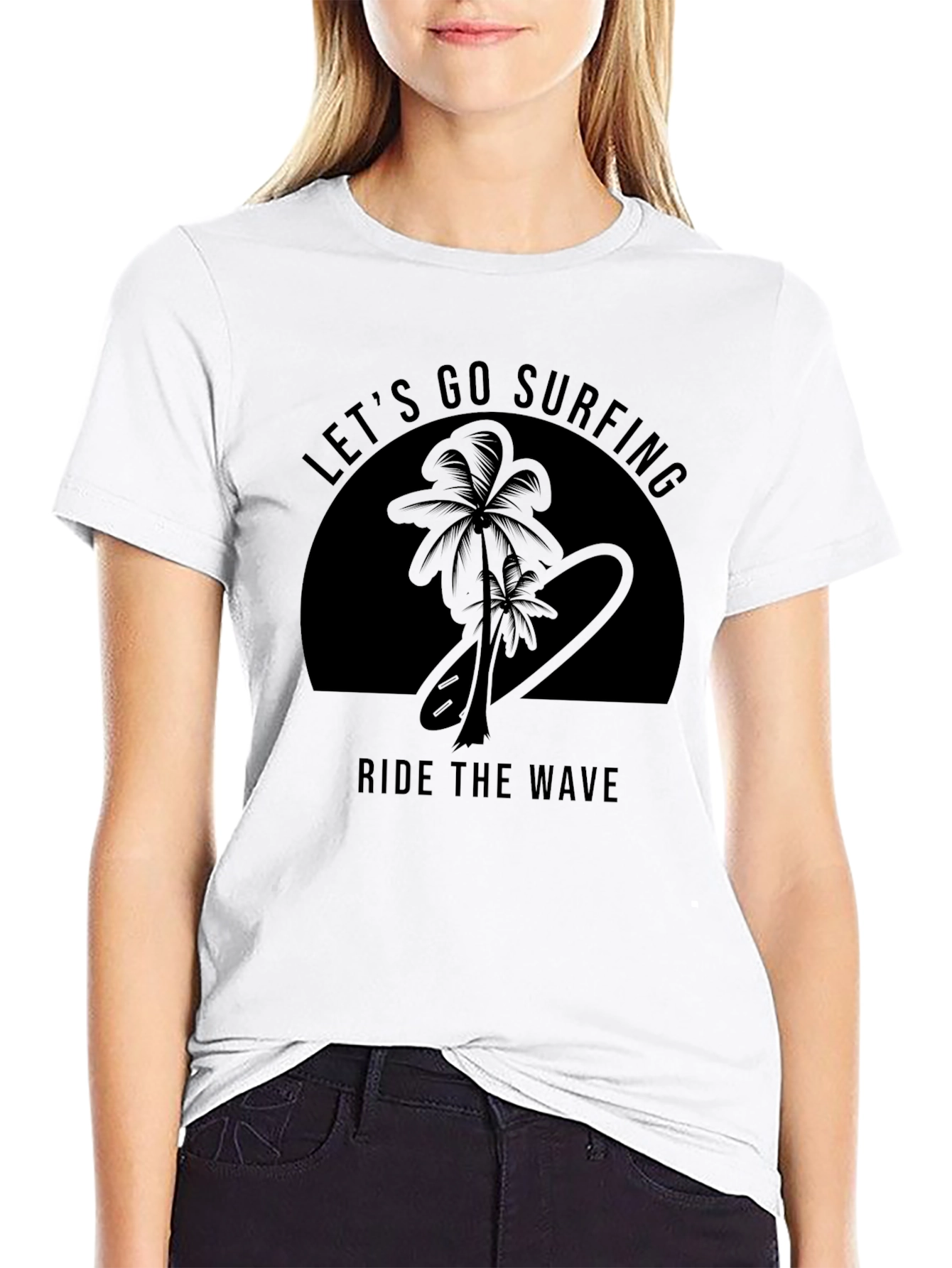 Lets Go Surfing Mens Black T-Shirt