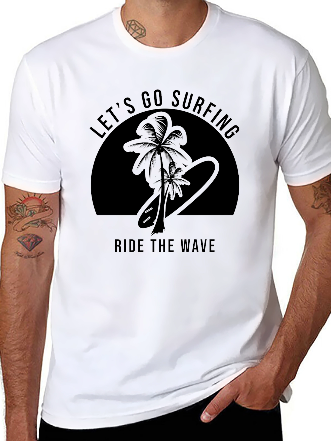 Lets Go Surfing Mens Black T-Shirt
