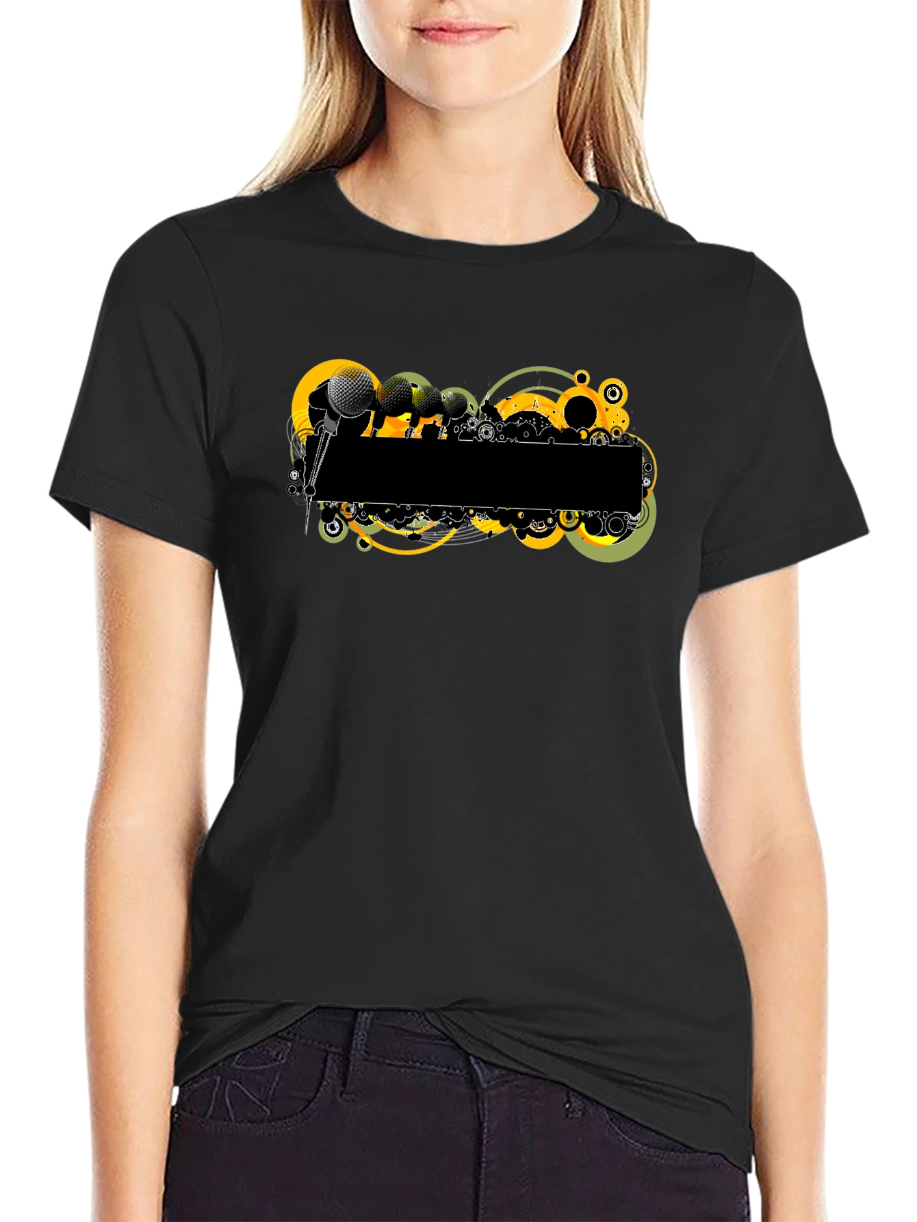 Retro Microphone Graphic Tee - Black T-Shirt