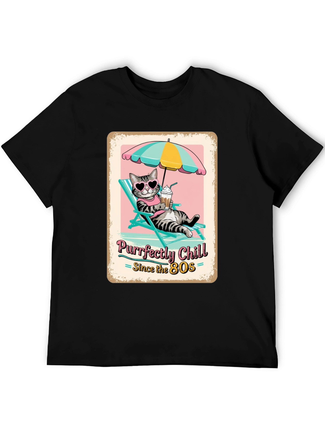 Purrfectly Chill Cat T-Shirt - Retro 80s Style