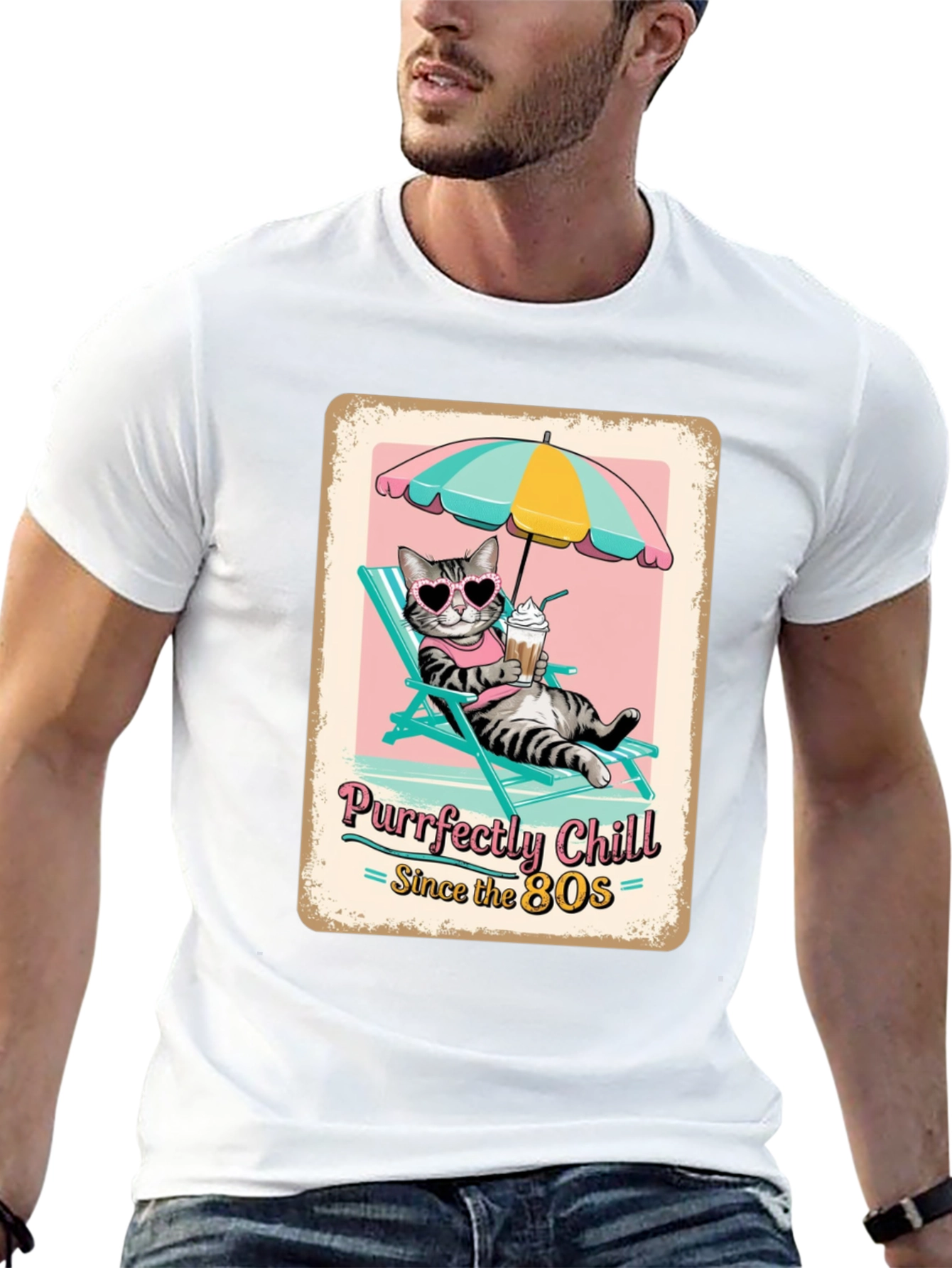 Purrfectly Chill Cat T-Shirt - Retro 80s Style