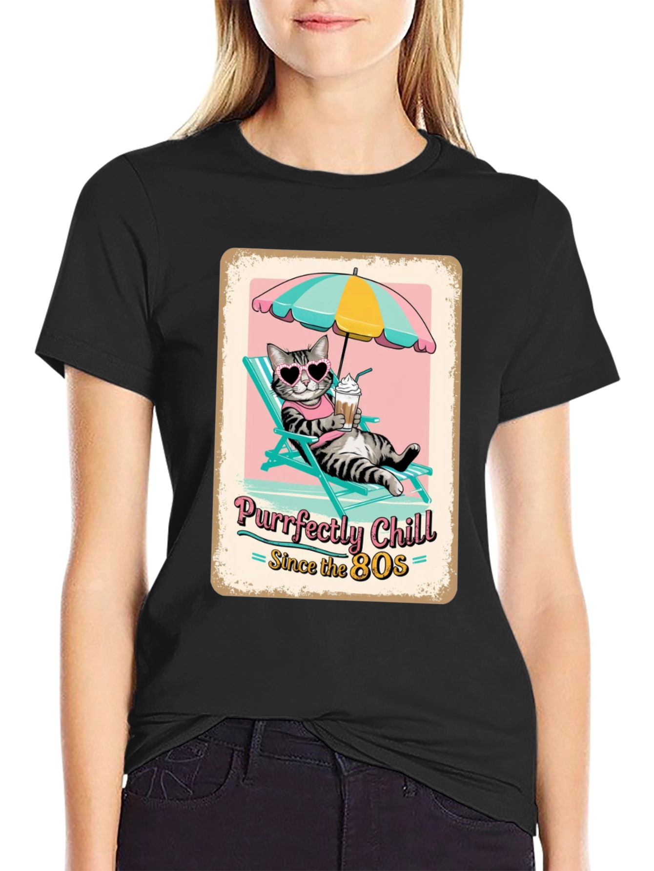 Purrfectly Chill Cat T-Shirt - Retro 80s Style