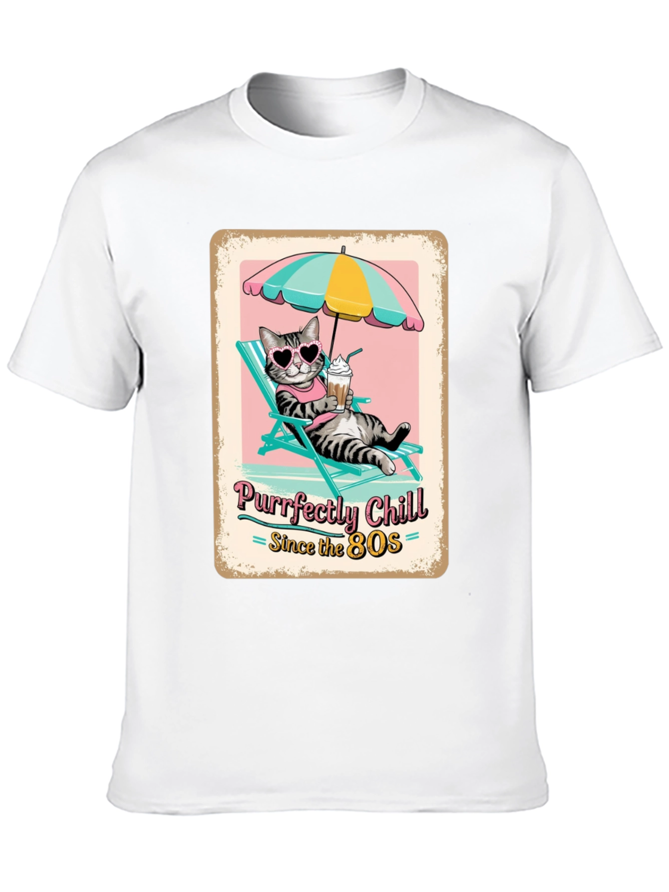 Purrfectly Chill Cat T-Shirt - Retro 80s Style