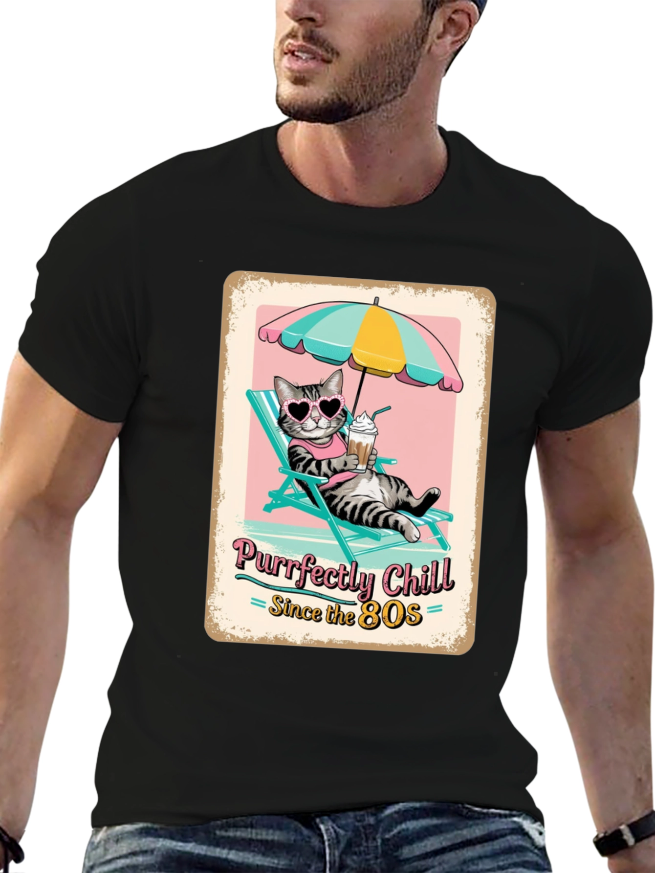 Purrfectly Chill Cat T-Shirt - Retro 80s Style