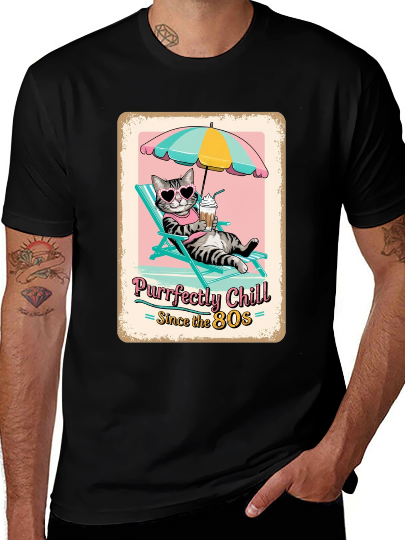 Purrfectly Chill Cat T-Shirt - Retro 80s Style