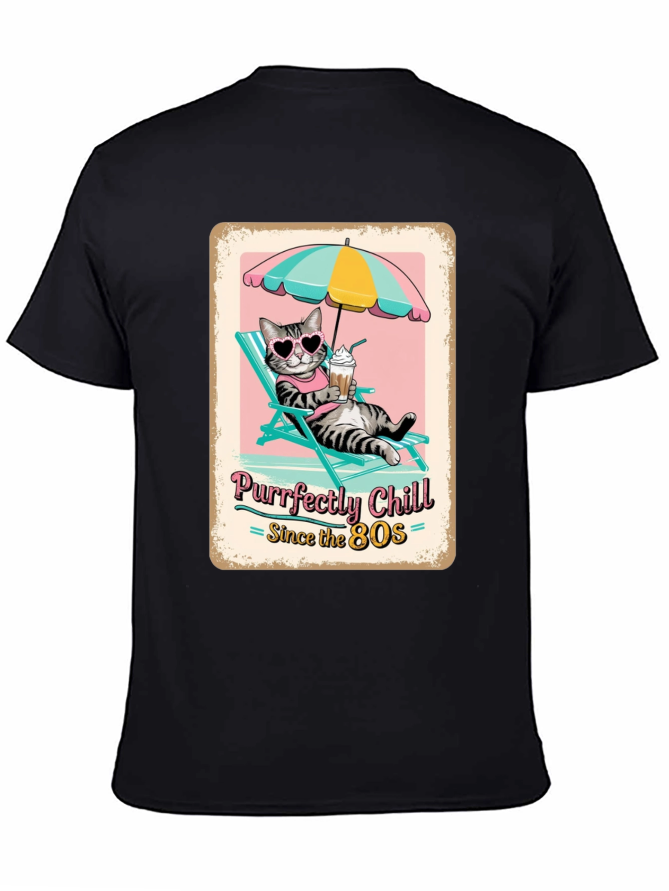 Purrfectly Chill Cat T-Shirt - Retro 80s Style