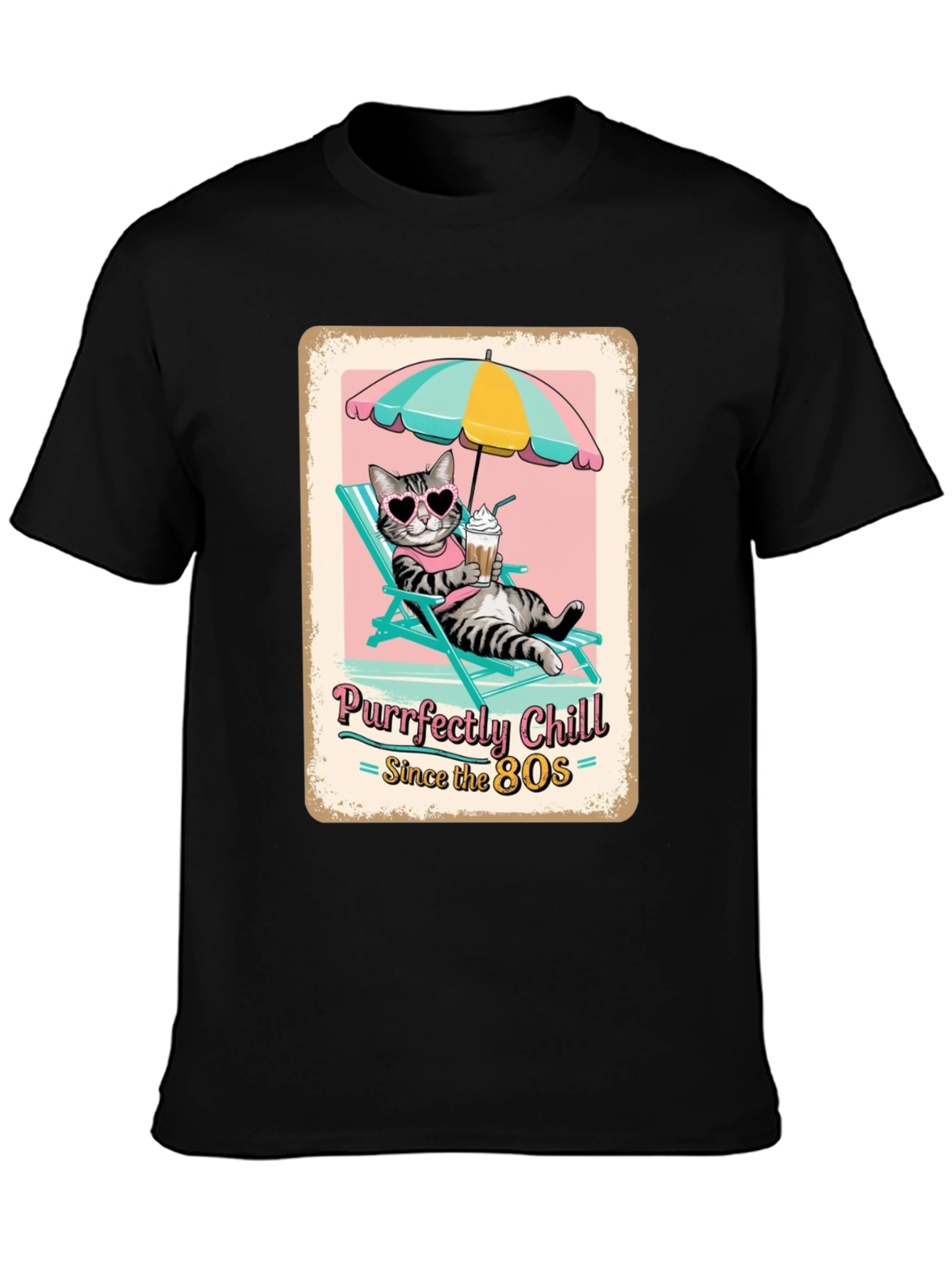 Purrfectly Chill Cat T-Shirt - Retro 80s Style
